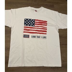 Vintage USO American Flag Graphic T Shirt Bayside Tag USA Made Mens Size XL